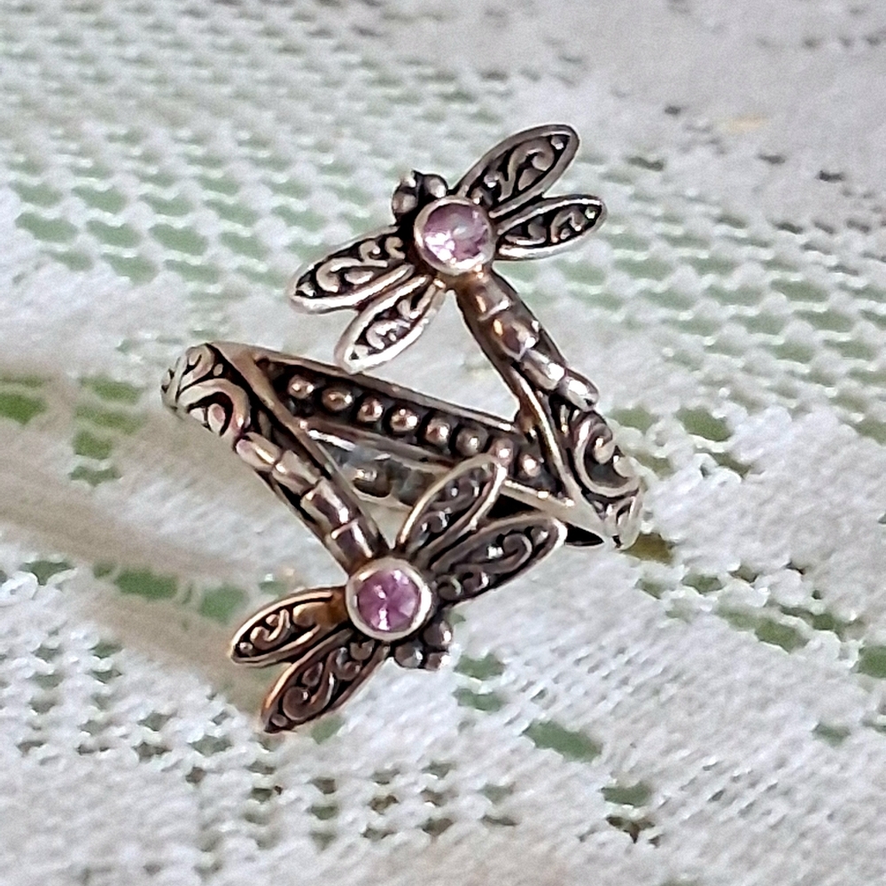 Sterling Silver Pink Madagascar Saphire Dragonfly Ring SIZE 11 NEW